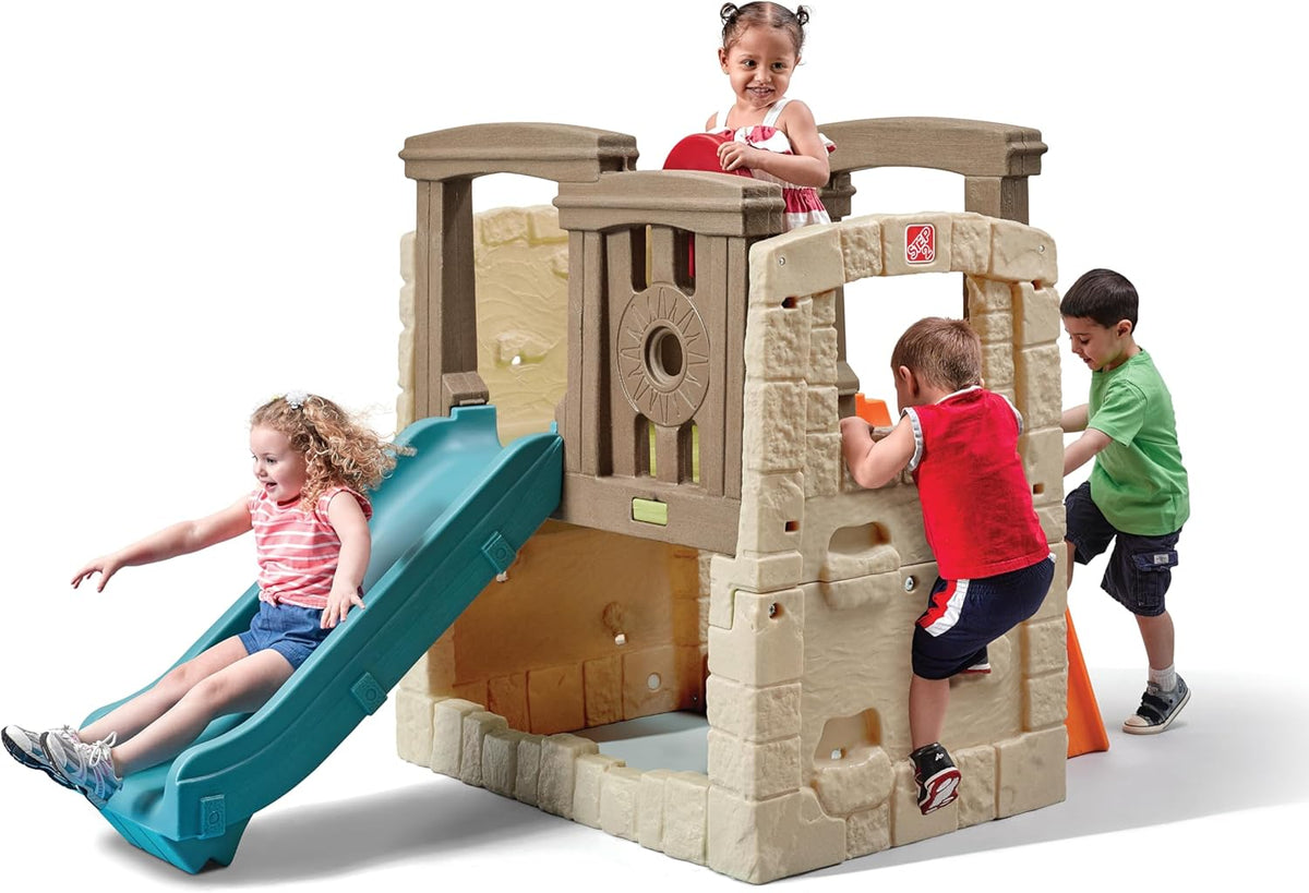 Kids Outdoor Playset with Slide & Climbing Wall, Backyard Playground Equipment for Children