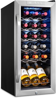 View 18 Bottle Compressor Wine Cooler Refrigerator w/Lock, Large Freestanding Wine Cellar For Red, White, Champagne or Sparkling Wine, 41f-64f Digital Temperature Control Fridge Glass Door Black image 1