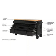 View Heavy Duty 61 in. W x 23 in. D 15-Drawer Mobile Workbench with Solid Wood Top image 3