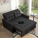 52" Sleeper Sofa with Pull-Out Bed, 3-in-1 Convertible Sofa Bed, Loveseat with Adjustable Backrest and Side Pocket, for Living Room Apartment, Linen, Dark Grey
