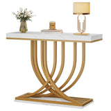 Modern Gold Console Table with Marbled Top, Sofa Table for Entryway and Hallway