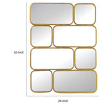 32 Inch Luxury Wall Decor Mirror, 8 Gold Finish Curved Metal Frames