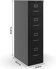 View STAPLES 4-Drawer File Cabinet, Lockable, Black, 25"D x 15"W image 3