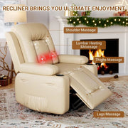 View PU Leather Power Lift Recliner Chair With Massage and Heat, Adjustable Furniture for Back, Legs w/ 3 Positions, Usb Port, Side Pocket (Beige, 27 Seat Width+Cup Holders) image 2