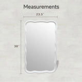 Curved Scallop Wood Frame Accent Mirror, Modern Decorative Wall Mirror for Living Room, Bedroom and Entryway