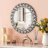 Modern Round Wall Mirror, Crystal Accent Decorative Mirror for Living Room, Bedroom and Entryway