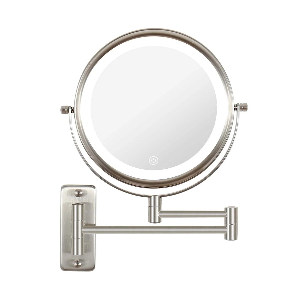 8 Inch Round Wall Mounted Makeup Mirror, Rechargeable, 1X/10X Magnification, 3-Color LED Lights