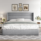 Queen Size Lift Up Storage Bed with Wingback Headboard, Upholstered Platform Bed Frame with Hidden Storage