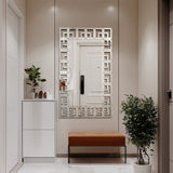 Large Silver Geometric Wall Mirror, Modern Decorative Accent Mirror for Living Room, Bedroom and Entryway