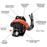 View ECHO PB-580T 58.2cc Gas Backpack Leaf Blower, 216 MPH, 517 CFM, 2-Stroke Engine, Tube Throttle image 2