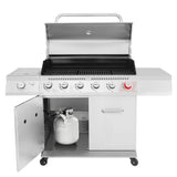 Stainless Steel 6-Burner Gas Grill – 74,000 BTU with Sear & Side Burner, Cabinet Style