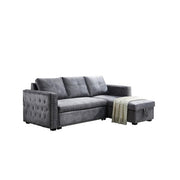 View Reversible 90.5in. Gray Velvet Sleeper Sectional Sofa L-Shape 3 Seat Sectional Couch with Storage image 2
