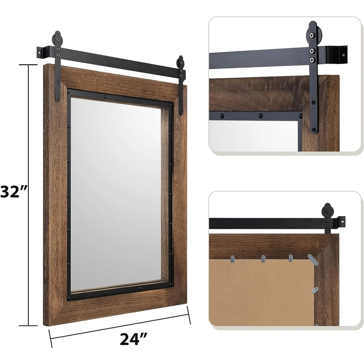 Farmhouse Barn Door Style Bathroom Vanity Mirror, Natural Wood Wall Mirror for Bathroom, Bedroom and Entryway