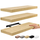 Set of 3 Floating Wood Wall Shelves, Wall Mounted Display and Storage Shelves with Invisible Brackets for Books and Home Decor