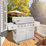Stainless Steel 6-Burner Gas Grill – 74,000 BTU with Sear & Side Burner, Cabinet Style