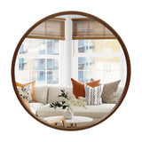 Classic Farmhouse Round Wall Mirror, Wooden Frame Decorative Accent Mirror for Living Room, Bedroom and Entryway