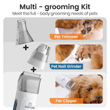 3-in-1 Dog Grooming Vacuum Kit with Clipper and Nail Grinder, Pet Hair Trimmer and Grooming Tool Set