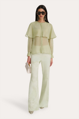 Sage Silk Chiffon Cape Blouse