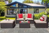 5-Piece All-Weather Patio Furniture Set with Ottoman, Outdoor Wicker Conversation Sofa Set with Cushions for Garden, Deck & Backyard