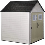 View Rubbermaid 7�7 Ft Durable Weather Resistant Resin Outdoor Garden Storage Shed with Windows and Utility Hooks, Sand image 4