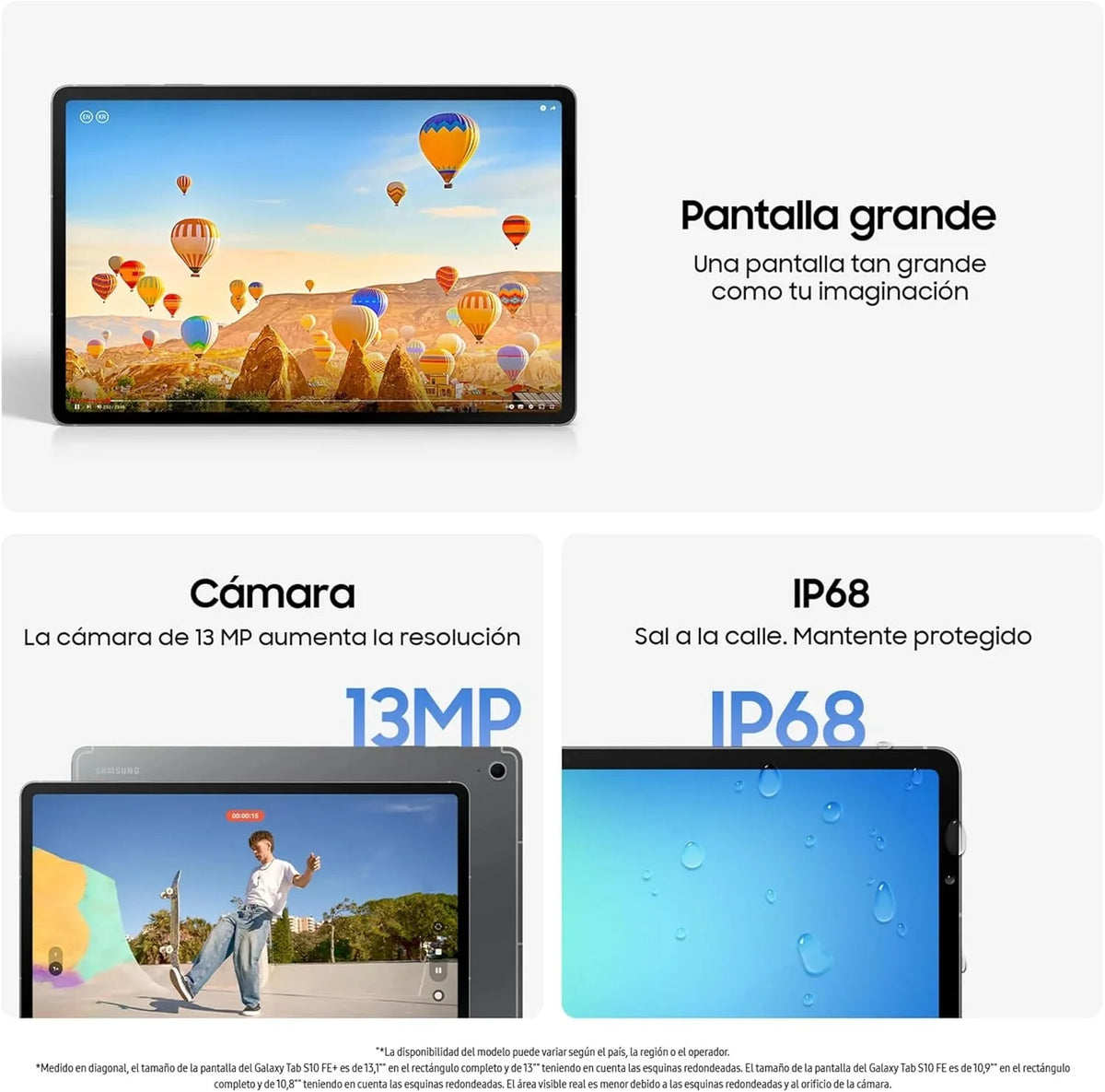 Galaxy Tab S10 FE 256GB, Tablet Android + S Pen, Galaxy AI, 8GB RAM, Pantalla de 10,9", Batería de Larga Duración, Azul, Garantía del Fabricante 3