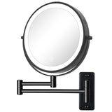 8 Inch Round Wall Mounted Makeup Mirror, Rechargeable, 1X/10X Magnification, 3-Color LED Lights