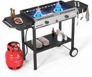 View 2 Burner Outdoor Propane Gas Stove with Griddle, Auto-ignition, Regulator & Side Shelves, 150,000 BTU Powerful Stand Cooker for Backyard Cooking Home Brewing Canning Frying Grilling image 1