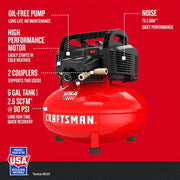 View Craftsman 6 Gallon Pancake Air Compressor, Oil-Free, 150 PSI, Portable with Accessory Kit image 4