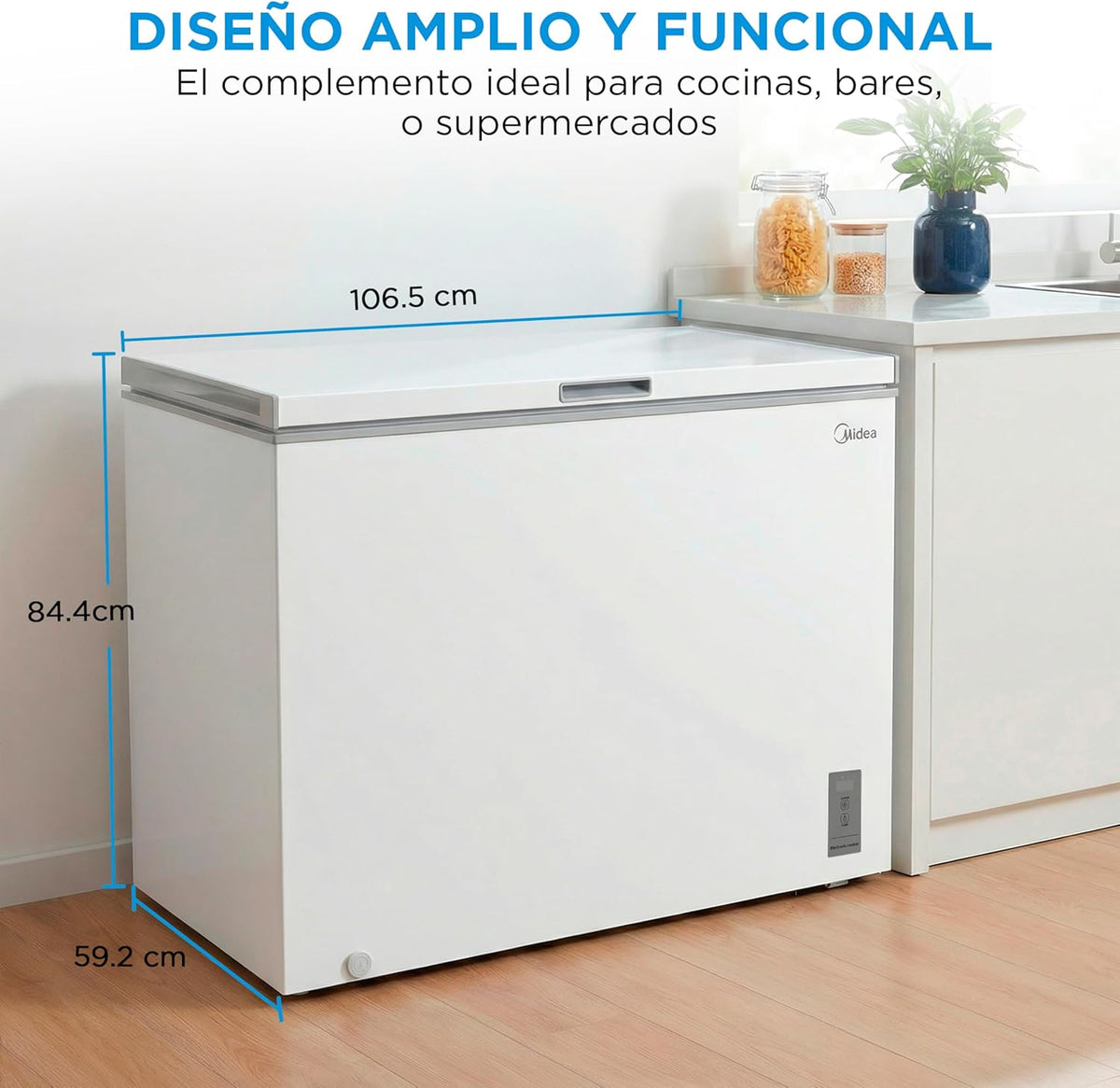 MIDEA Arcon Congelador Pequeño de 293L | Congelador Horizontal Convertible a Frigorífico con Motor Inverter, Control Electrónico de Temperatura,