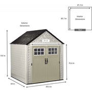 View Rubbermaid 7�7 Ft Durable Weather Resistant Resin Outdoor Garden Storage Shed with Windows and Utility Hooks, Sand image 3