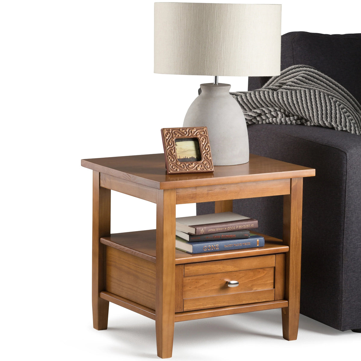 20 Inch Wide Solid Wood Rectangle End Table, Transitional Side Table