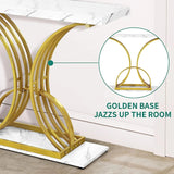 Modern Gold Console Table with Marbled Top, Sofa Table for Entryway and Hallway