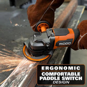 View RIDGID 18V Brushless Cordless 4-1/2 in. Paddle Switch Angle Grinder with (2) 4.0 Ah Batteries, Charger, and Bag R86047B-AC93044SBN image 4