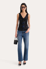 Silk Satin Sleeveless Ruffle Top