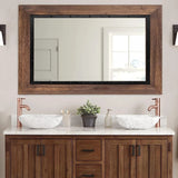 Rustic Wood and Iron Framed Bathroom Vanity Mirror, Wall Mounted Farmhouse Mirror for Bathroom and Bedroom