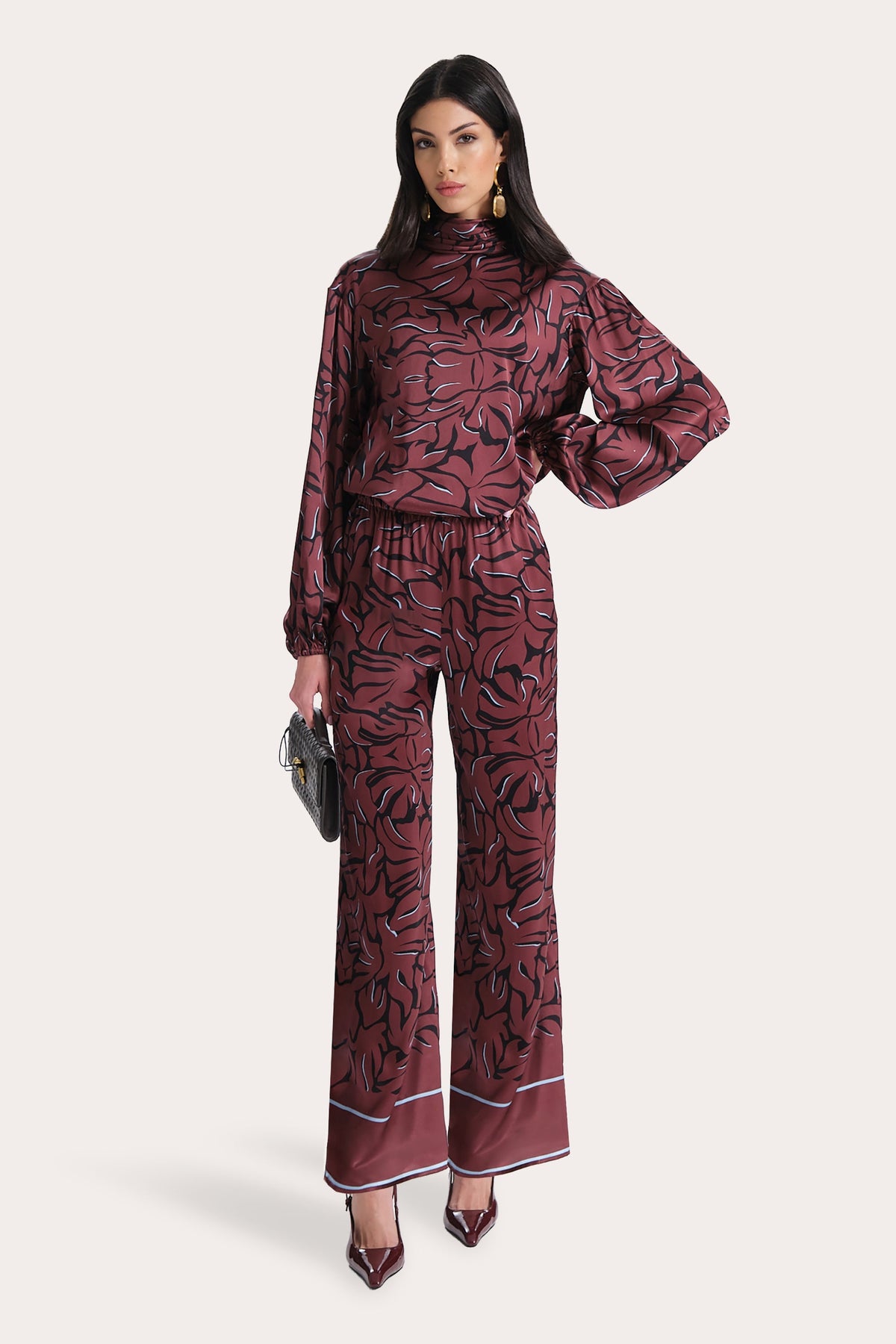 Naya Silk Charmeuse Coral Print Blouse