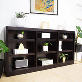 Triple Wide Wood Bookcase, 9 Shelf 36 Inch Tall Bookshelf for Home, Office and Display Storage
