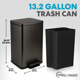 13.2 Gallon Step Trash Can, Hands-Free Kitchen Garbage Bin with Odor Control