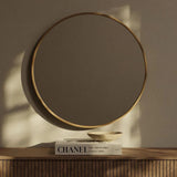 Classic Farmhouse Round Wall Mirror, Wooden Frame Decorative Accent Mirror for Living Room, Bedroom and Entryway