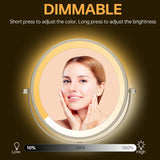 8 Inch Round Wall Mounted Makeup Mirror, Rechargeable, 1X/10X Magnification, 3-Color LED Lights