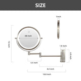 8 Inch Round Wall Mounted Makeup Mirror, Rechargeable, 1X/10X Magnification, 3-Color LED Lights