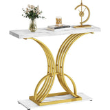 Modern Gold Console Table with Marbled Top, Sofa Table for Entryway and Hallway