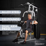 150-Lb. Weight Stack Home Gym with Dual-Function Arm Press and Leg Developer, Black/White