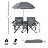 Double Folding Picnic Chairs with Umbrella – Mini Table & Beverage Holder Included