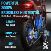 View Electric Bike Q20, 2000W, 52V, 30-180 Miles All-Terrain Fat Tire E-Bike for Adults image 5