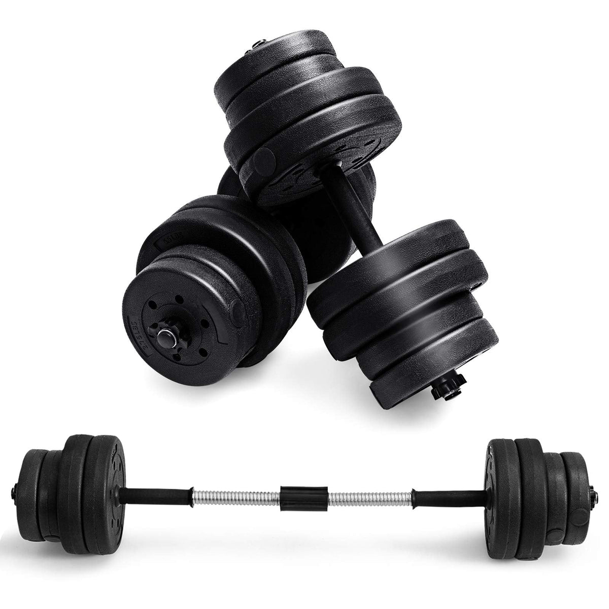 Adjustable Dumbbell Pair – 66LBS Total Weight Set with Barbell