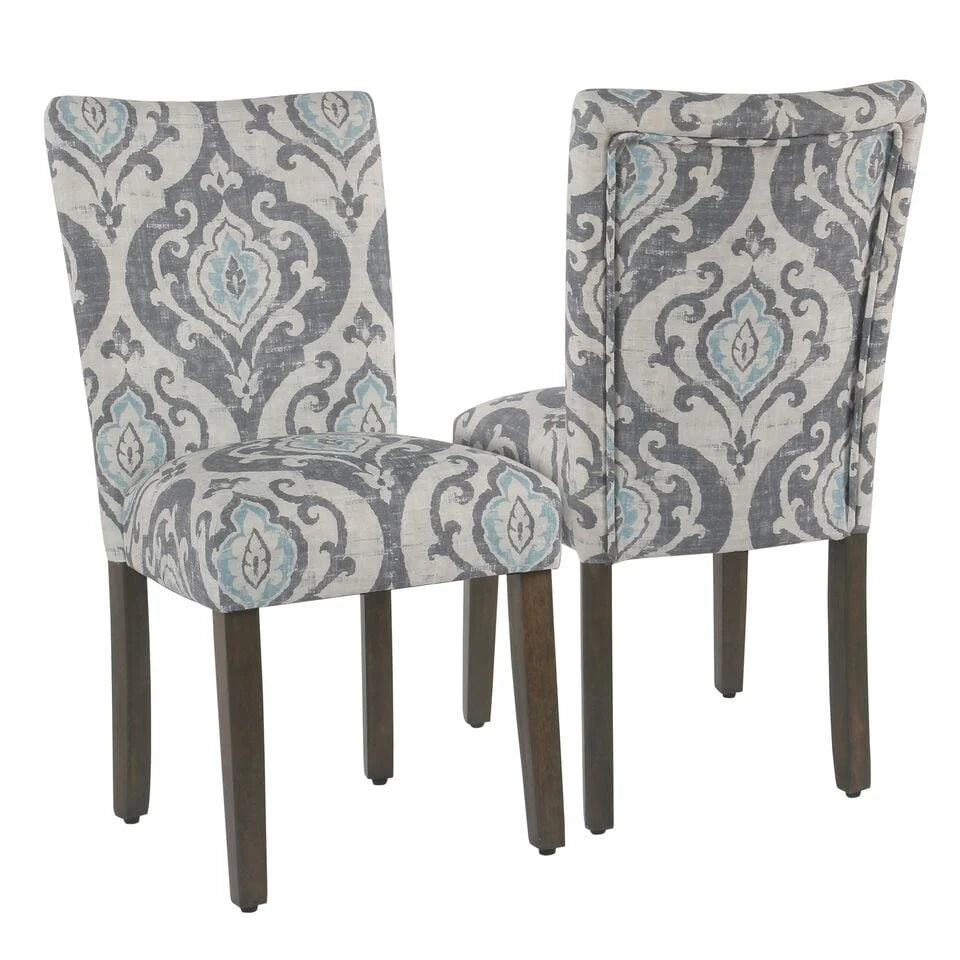 Set of 2 Upholstered Medallion Dining Chairs, Comfortable Parsons Style Chairs for Kitchen and Dining Room