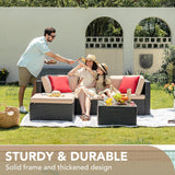 5-Piece All-Weather Patio Furniture Set with Cushions, Outdoor Wicker Conversation Sofa Set for Garden, Deck & Backyard