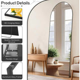 21x64 Arched Full-Length Mirror – Shatter-Proof Glass with Aluminum Alloy Stand