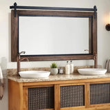 Farmhouse Barn Door Style Bathroom Vanity Mirror, Natural Wood Wall Mirror for Bathroom, Bedroom and Entryway